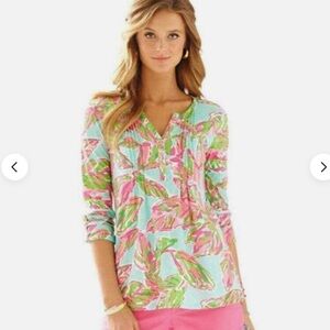 Lilly Pulitzer Dorothy Pleated Henley Blouse XS